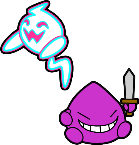 A Plasmageist and a Blob Knight as they appear in Gotta Tame Them All